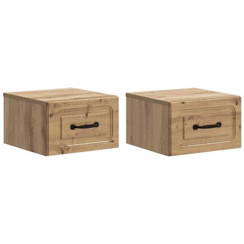 Mobiletto da notte a muro con cassetto 2 pcs Rovere Artigianale - Foto 1