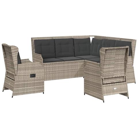 Set Divani da Giardino 5pz con Cuscini Polyrattan Grigio Chiaro - Foto 1
