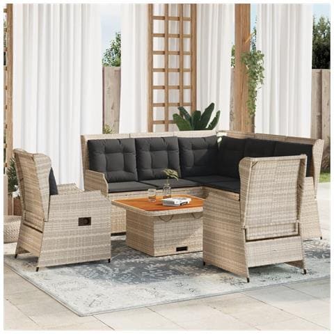 Set Divani da Giardino 5pz con Cuscini Polyrattan Grigio Chiaro - Foto 2