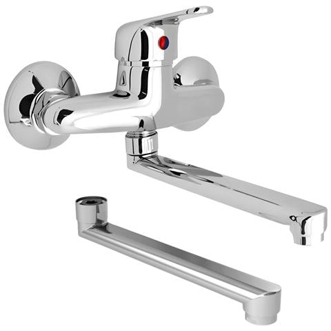 Miscelatore A Muro In Ottone Lavello Cucina Con 2 Canne Erogazione Orientabile - Foto 2