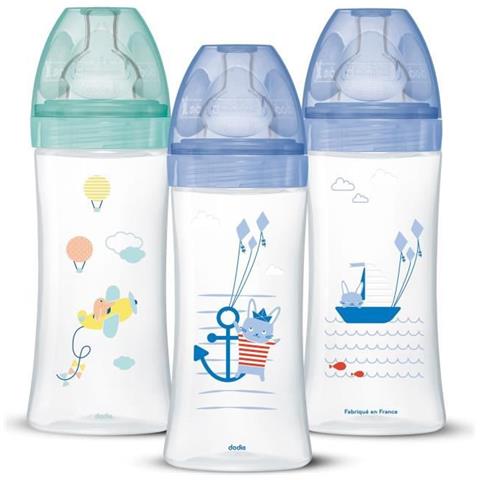 Set Di 3 Biberon Sensation+ Anti-colica 330ml +6 Mesi, Tettarella Piatta, Flusso 3 - Blu Mare E Verde Aria - Foto 1