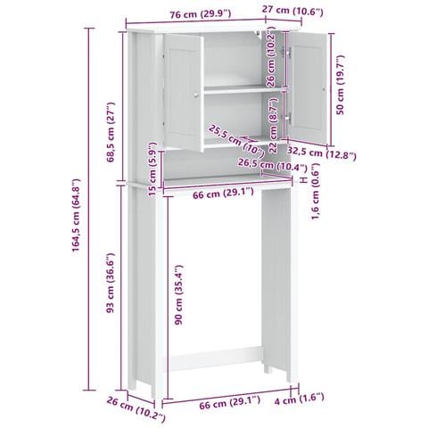 Mobile Per Lavatrice Berg Nero 76x27x164,5cm Legno Massello - Foto 9