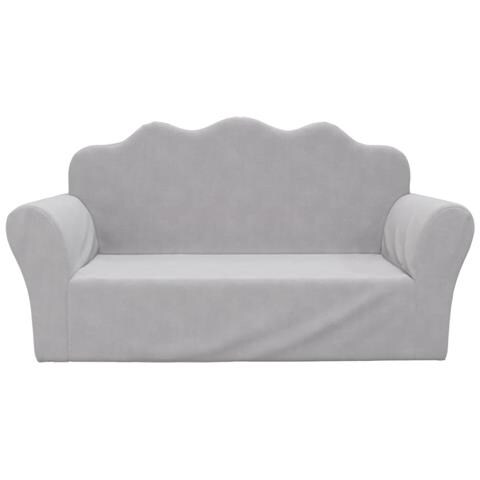 Divano Per Bambini A 2 Posti Grigio Chiaro In Morbido Peluche - Foto 3