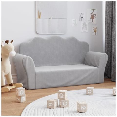 Divano Per Bambini A 2 Posti Grigio Chiaro In Morbido Peluche - Foto 1