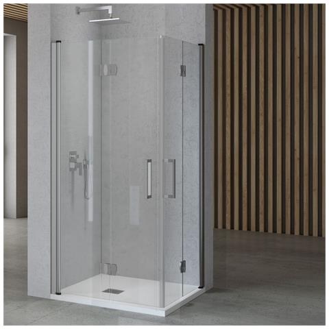 Porta Nicchia Doccia Pieghevole Modello Edera Cristallo Temperato 6 Millimetri *** Misure : 72-75xh195 Cm Trasparente - Foto 1