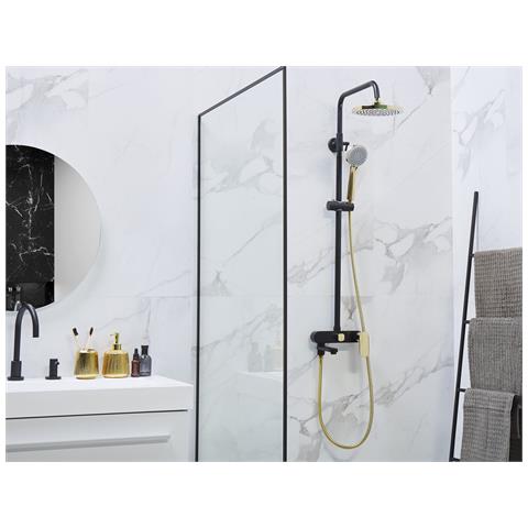 Set Doccia Con Miscelatore E Soffione A Pioggia Gurara Nero/oro - Foto 1