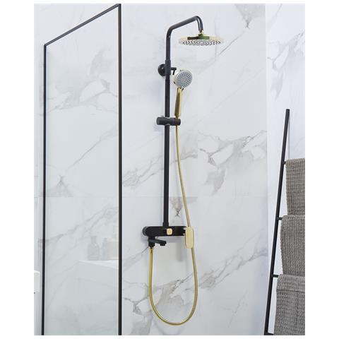 Set Doccia Con Miscelatore E Soffione A Pioggia Gurara Nero/oro - Foto 9