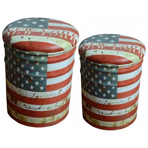 Pouf Contenitori Da Interno Con Seduta In Pvc Imbottito E Decorazione Bandiera Usa - Red - Foto 1