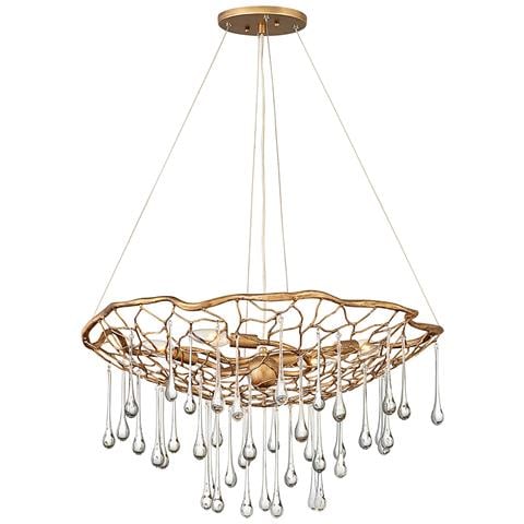 Lampadario Contemporaneo Laguna Acciaio Oro Brunito Vetro 4 Luci E14 - Foto 1