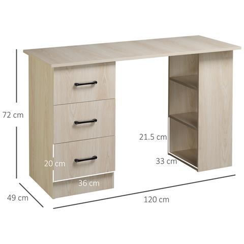 Scrivania Pc Moderna Per Camera Con 3 Cassetti E 3 Scaffali In Legno Per Casa E Ufficio 120x49x72cm - Foto 2