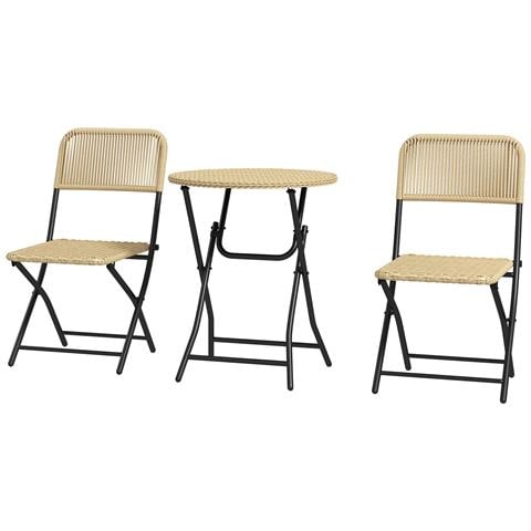 Set Da Giardino 3 Pezzi In Rattan E Acciaio, 2 Sedie Pieghevoli E Tavolino Da Caffè, Giallo E Nero - Foto 1