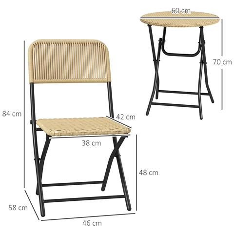 Set Da Giardino 3 Pezzi In Rattan E Acciaio, 2 Sedie Pieghevoli E Tavolino Da Caffè, Giallo E Nero - Foto 2