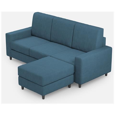 Divano Sakar 3 Posti (tre Sedute Da 60cm) + Pouf Misure Esterne L. 208 P. 155 Colore Avio - Foto 1