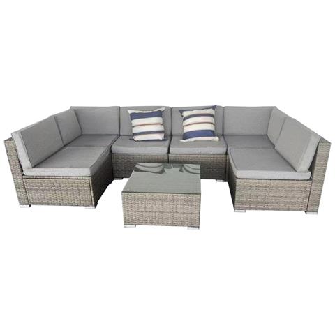 Aldabra Set 6 Posti Di Mobili Da Giardino Componibili In Resina Intrecciata - Grigio E Grigio - Foto 2