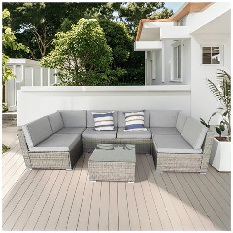 Aldabra Set 6 Posti Di Mobili Da Giardino Componibili In Resina Intrecciata - Grigio E Grigio - Foto 1