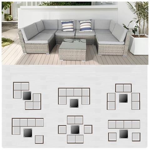 Aldabra Set 6 Posti Di Mobili Da Giardino Componibili In Resina Intrecciata - Grigio E Grigio - Foto 3