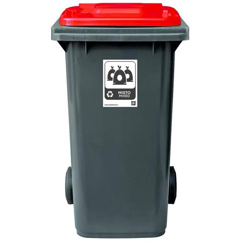 Bidone Per La Raccolta Differenziata Grande 240 Lt Base Grigia E Coperchio Rosso Condominio Hotel Ristoranti Certificato Uni En 840 Per Rifiuti E Riciclo - Foto 1