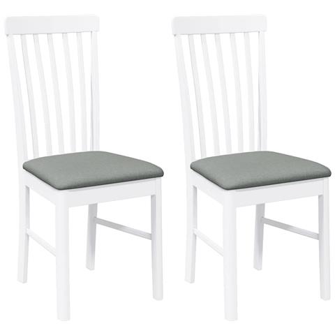 Sedie da Pranzo con Cuscini 2 pz Bianco Legno Massello di Hevea - Foto 1