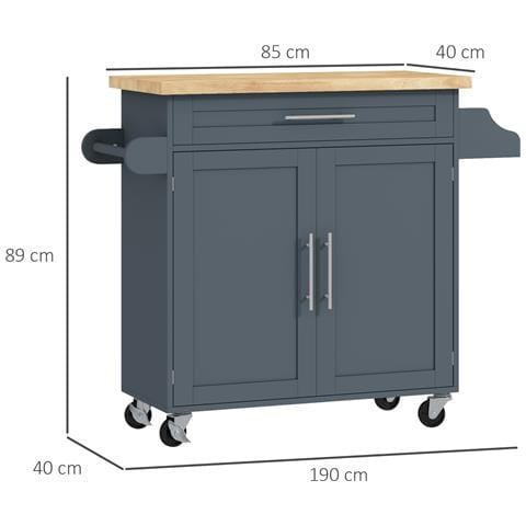 Carrello da Cucina in Legno con Cassetto, Portaspezie e Armadietto, 109x40x89 cm, Grigio e Color Legno - Foto 2