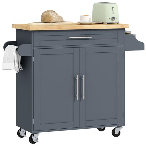 Carrello da Cucina in Legno con Cassetto, Portaspezie e Armadietto, 109x40x89 cm, Grigio e Color Legno - Foto 1