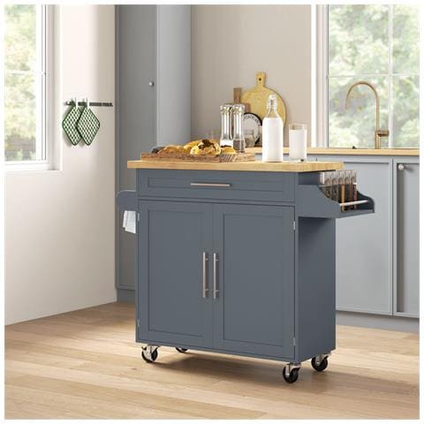Carrello da Cucina in Legno con Cassetto, Portaspezie e Armadietto, 109x40x89 cm, Grigio e Color Legno - Foto 6