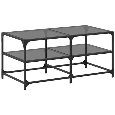 Tavolino Con Piano In Vetro Nero 98,5x50x45 Cm Acciaio - Foto 2