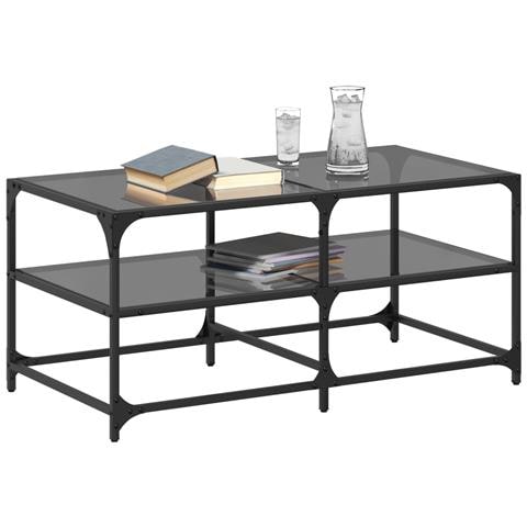 Tavolino Con Piano In Vetro Nero 98,5x50x45 Cm Acciaio - Foto 3