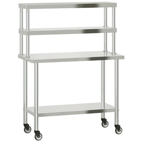 Tavolo Lavoro Cucina Con Ripiano 110x55x150 Cm Acciaio Inox - Foto 2