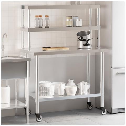 Tavolo Lavoro Cucina Con Ripiano 110x55x150 Cm Acciaio Inox - Foto 1