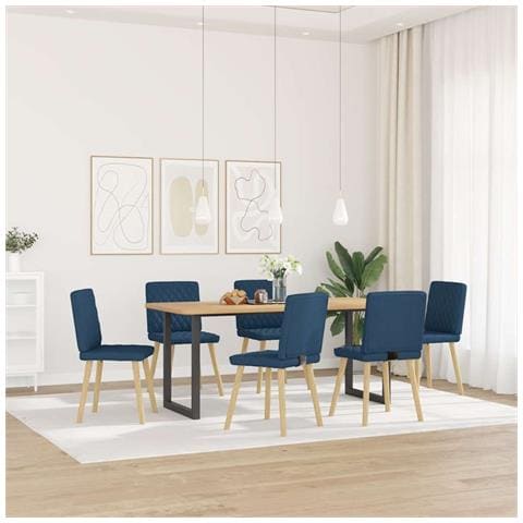 Sedie Da Pranzo 6 Pz Blu In Tessuto - Foto 2