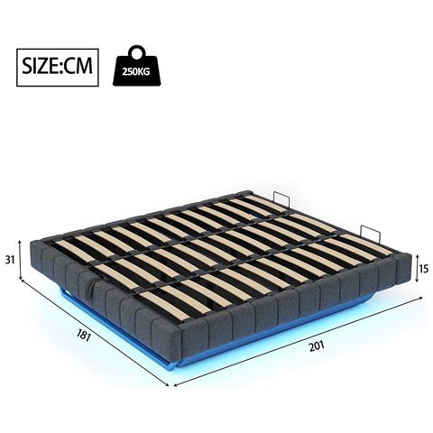 Letto Imbottito 180x200 Cm, Struttura Letto Flottante Idraulica, Senza Testiera , Grigio - Foto 2