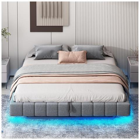 Letto Imbottito 180x200 Cm, Struttura Letto Flottante Idraulica, Senza Testiera , Grigio - Foto 1
