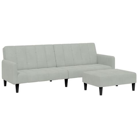 Divano Letto a 2 Posti con Poggiapiedi Grigio Chiaro in Velluto - Foto 1