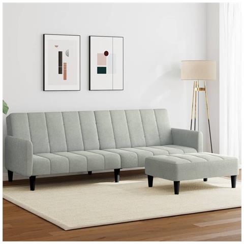 Divano Letto a 2 Posti con Poggiapiedi Grigio Chiaro in Velluto - Foto 2