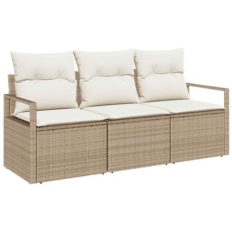 Set di divani da giardino a 3 pezzi con cuscini Beige Polirattan, Divano da giardino a 2 posti con cuscini Beige Polirattan - Foto 1