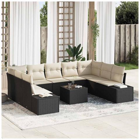 Set di Divani da Giardino da 9 Pezzi con Cuscini Rattan Poliestere Marrone - Foto 2