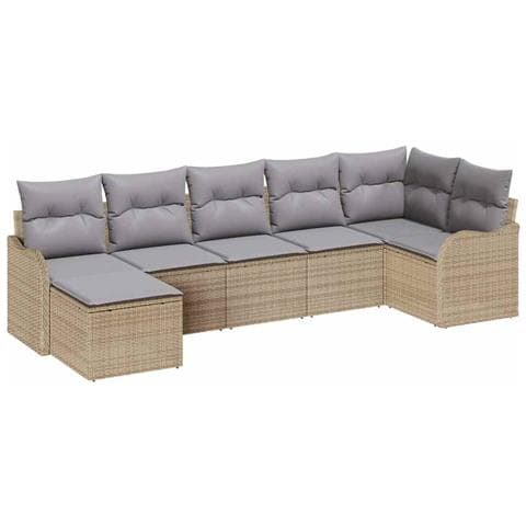 Set Divano da Giardino 7 Pezzi con Cuscini Beige Rattan Sintetico,  Divano da Giardino 2 Posti con Cuscini Beige Rattan Sintetico - Foto 1