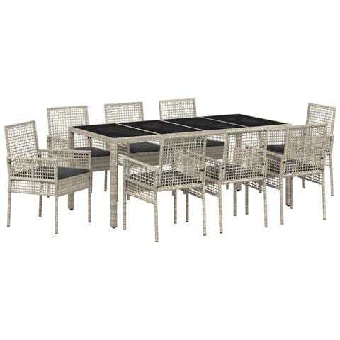 Set da Pranzo da Giardino in 9 Pezzi Grigio Chiaro in Polyrattan - Foto 1