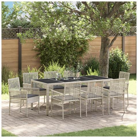 Set da Pranzo da Giardino in 9 Pezzi Grigio Chiaro in Polyrattan - Foto 2