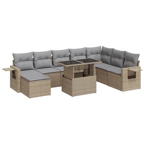 Set Divano da Giardino 9 pz con Cuscini Beige in Polyrattan - Foto 1