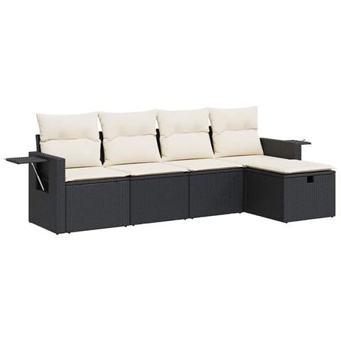 Set Divani da Giardino 5 pz con Cuscini in Polyrattan Nero - Foto 1