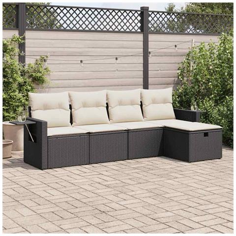 Set Divani da Giardino 5 pz con Cuscini in Polyrattan Nero - Foto 2
