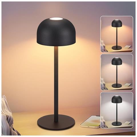 Lampada Da Tavolo A Led Senza Fili, Dimmerabile, Con 3 Temperature Di Colore, Nera - Foto 2