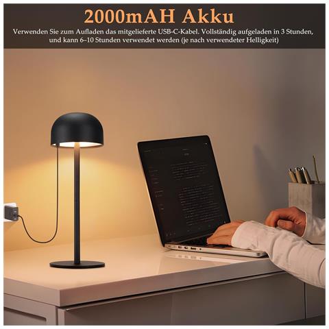 Lampada Da Tavolo A Led Senza Fili, Dimmerabile, Con 3 Temperature Di Colore, Nera - Foto 7