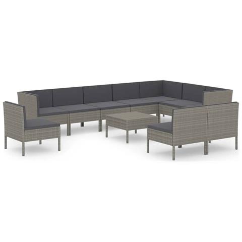 Set Divani da Giardino 11 pz con Cuscini in Polyrattan Grigio - Foto 1
