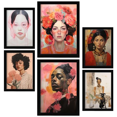 Set Di 6 Stampe Modelli Di Ritratti In Stile Versatile, Dipinti Decorativi Estetici Per Il Tuo Soggiorno, Camera Da Letto, Casa A3 & A4 Cornice Nera - Foto 1