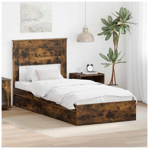 Letto con Contenitore con testiera Rovere fumé 100 x 200 cm - Foto 2