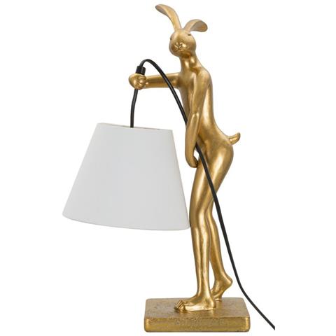 Lampada Da Tavolo Rabbit Stand In Resina Oro E Bianco Con Paralume In Tessuto - Foto 1