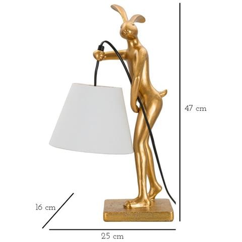 Lampada Da Tavolo Rabbit Stand In Resina Oro E Bianco Con Paralume In Tessuto - Foto 7