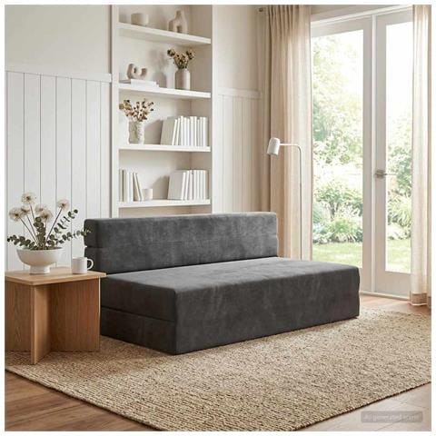 Divano Letto Pieghevole Grigio Scuro 152 x 86,5 x 60 cm Tessuto - Foto 2